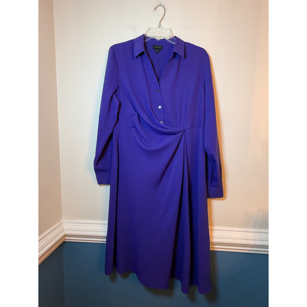 J.Jill Shirt Dress Womens Medium Purple Wearever Draped Front Long Sleeve Midi